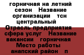 горничная на летний сезон › Название организации ­ тсн “центральный“  › Отрасль предприятия ­ сфера услуг › Название вакансии ­ горничная › Место работы ­ анапский район,  п. сукко,  центральная 1а › Подчинение ­ администратору › Минимальный оклад ­ 15 000 › Максимальный оклад ­ 20 000 › Возраст от ­ 30 › Возраст до ­ 40 - Все города Работа » Вакансии   . Адыгея респ.,Адыгейск г.